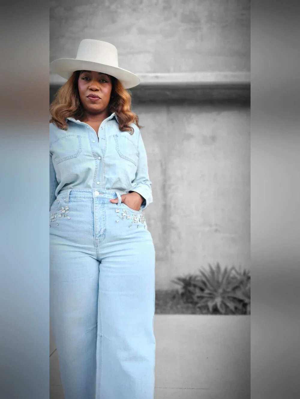 MACY'S: ON 34th Embellished-Collar Denim Shirt & Embellished Barrel-Leg Jean